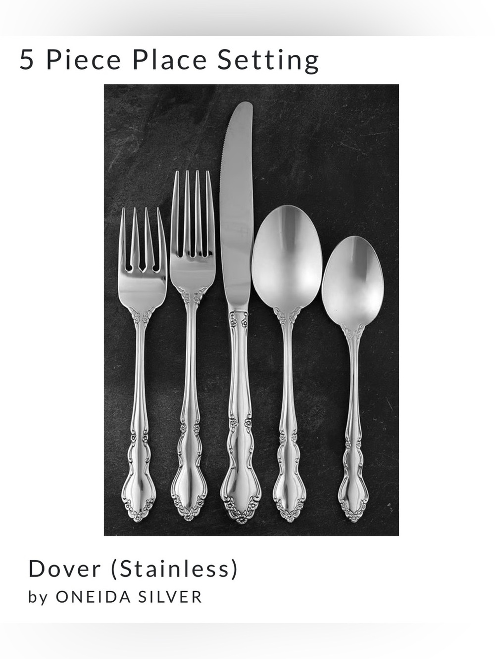 ONEIDA Stainless Flatware 5 Piece Place Setting Dover Pattern Lot B - Picture 6 of 7